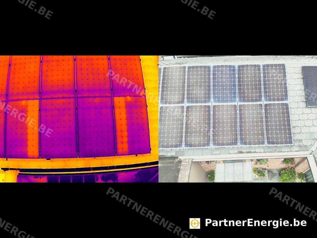 Comparatif thermique magma et photo réelle de panneaux solaires avec bandes chaudes, Hainaut