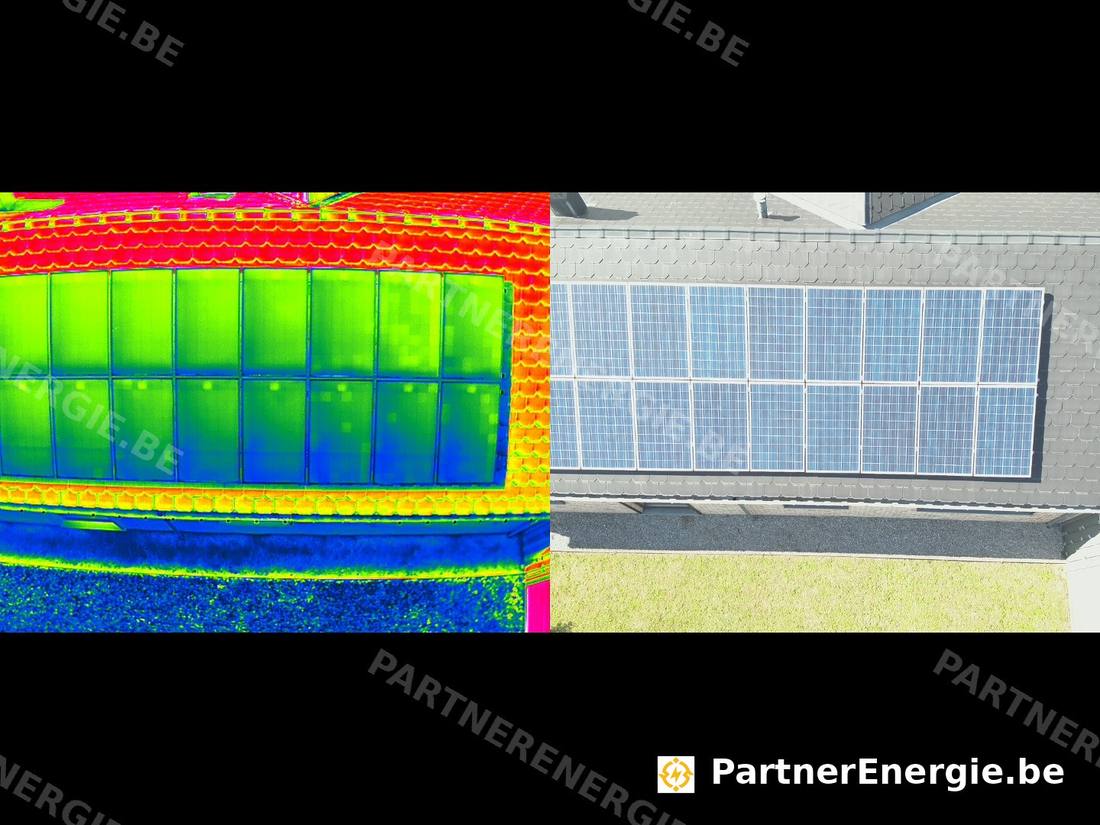 Vue thermique et RVB alignées d'un champ photovoltaïque résidentiel — Partner Energie