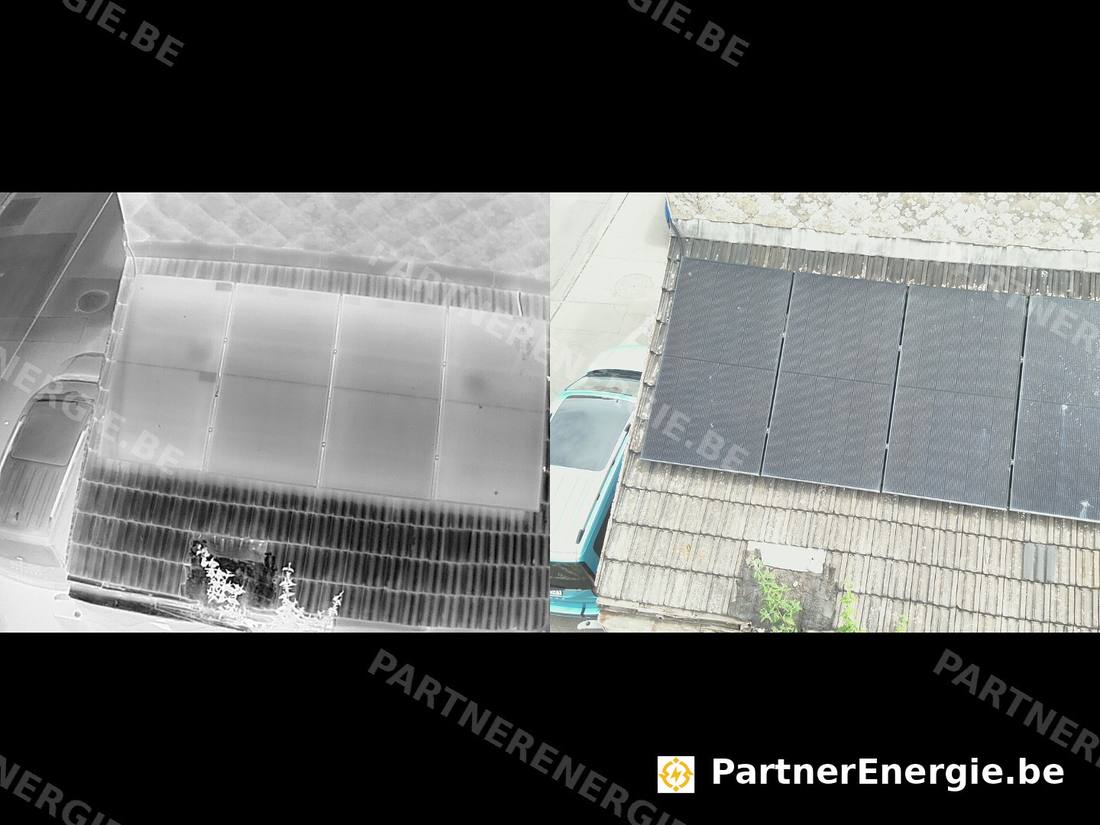 Comparatif thermique white-hot et photo réelle d'une installation photovoltaïque résidentielle en Hainaut