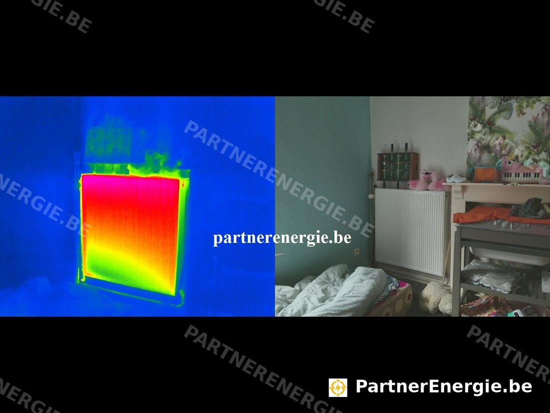 Comparaison thermique et visuelle d'un radiateur après désembouage — bâtiment intérieur Partner Energie