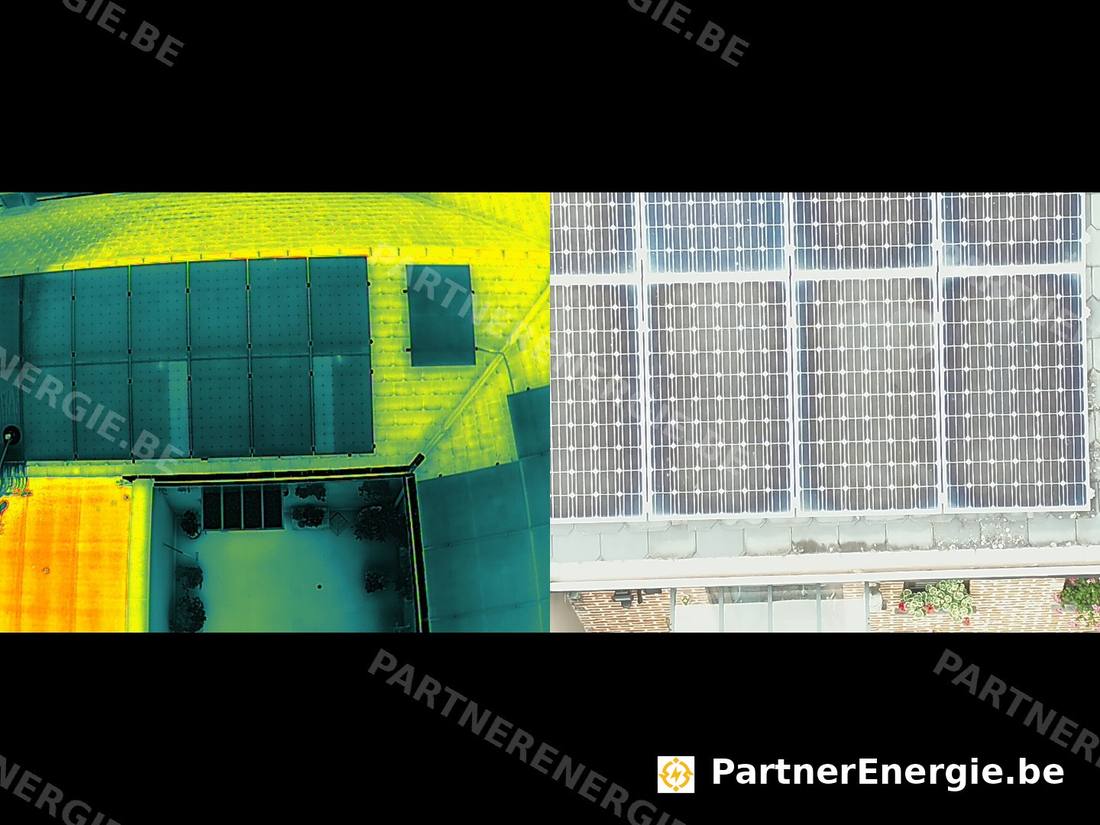 Comparatif thermographie et photo réelle d'une installation solaire résidentielle, palette froide